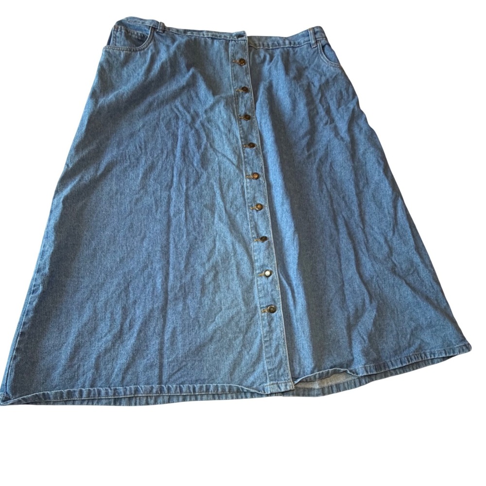 Womens‎ Blue Denim Button Front Midi A-Line Skirt 24W Petite Modest Cottagecore